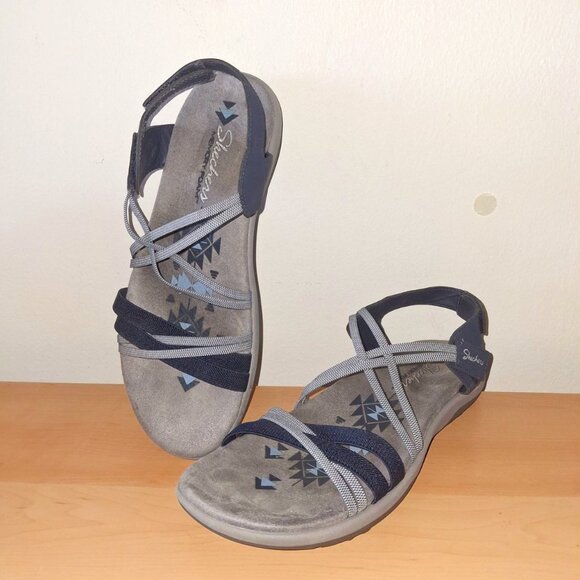 Skechers Women's Memory Foam Sandals - Size 8 - Black-Gray Straps - Picture 1 of 6